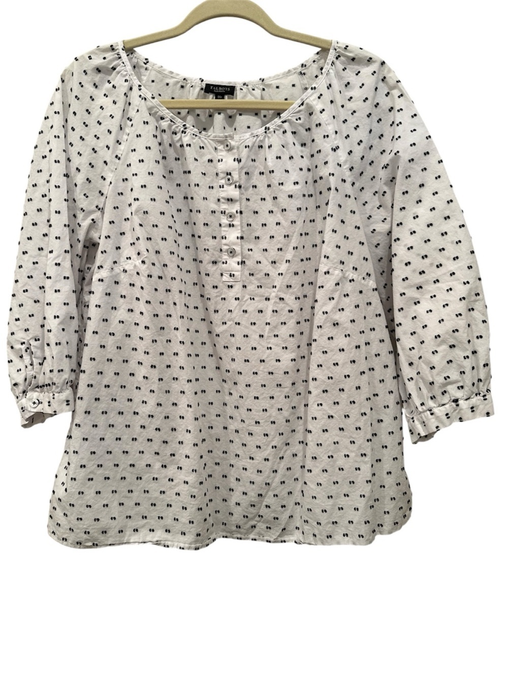 Talbots Swiss Dot Scoop Neck Blouse Popover Top Lightweight Cotton Sz 1X   Pet.